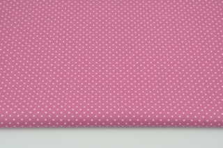 Białe kropki, jagodowo-różowe tło